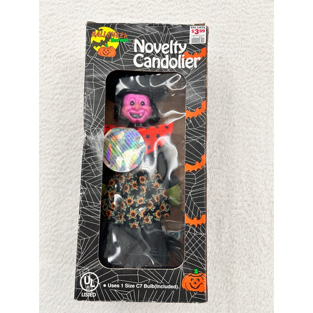 Vintage Halloween Harvest Novelty Candolier Witch Light Up Figure Pink Face